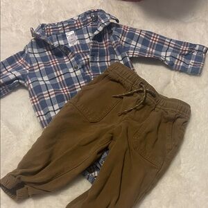 Carter's Blue Plaid Shirt and Brown Pants Set